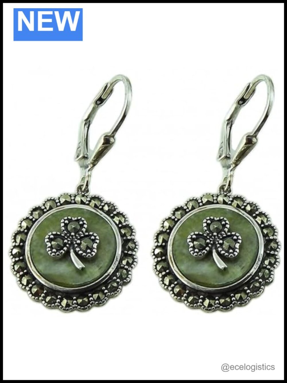 Sterling Silver Connemara Marble Dangle Dangle Earrings Drop Irish